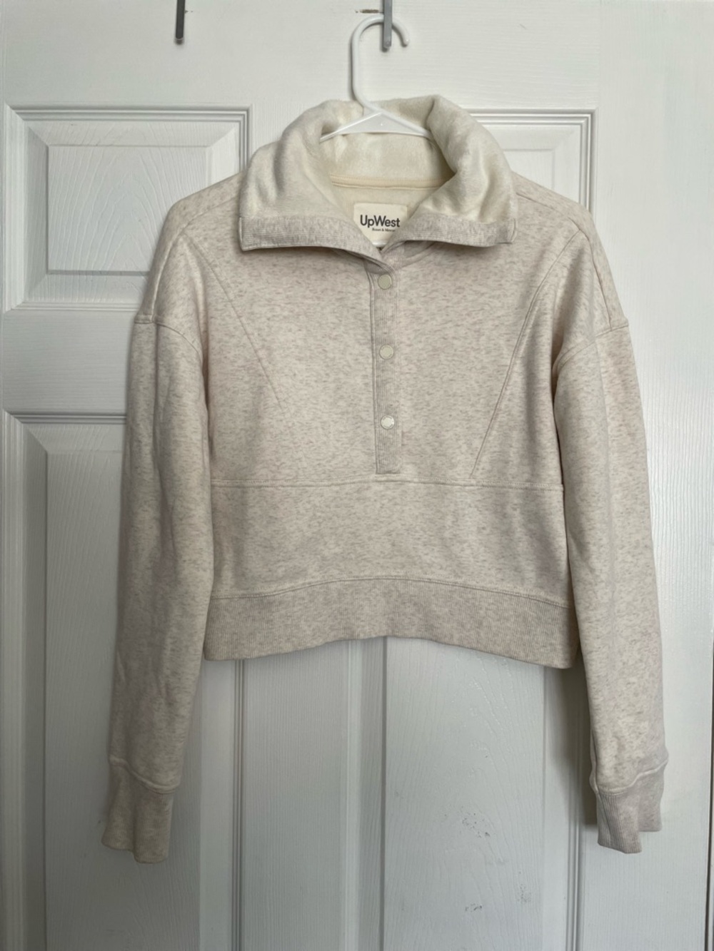 UpWest Women’s Size Small Cropped Cream Snap Pullover with Fuzzy Interior